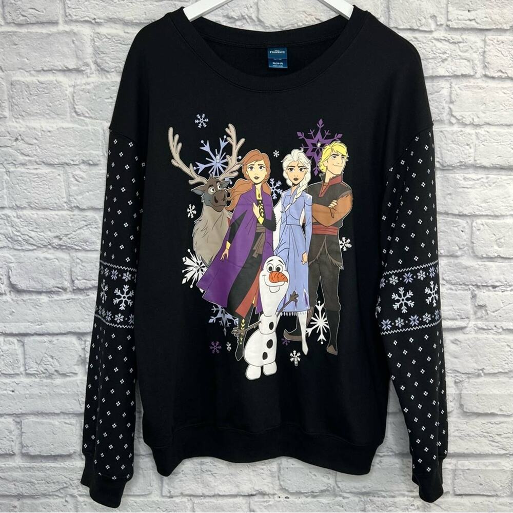 Disney Juniors Size XL Black Frozen Light-Up Elsa & Friends Snowflake Sweatshirt